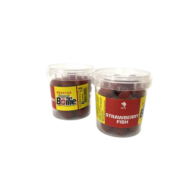 Boosted Boile Meleg Baits 14mm – Strawberry Fish, dipovane boile za pecanje sa bogatim sastavom.