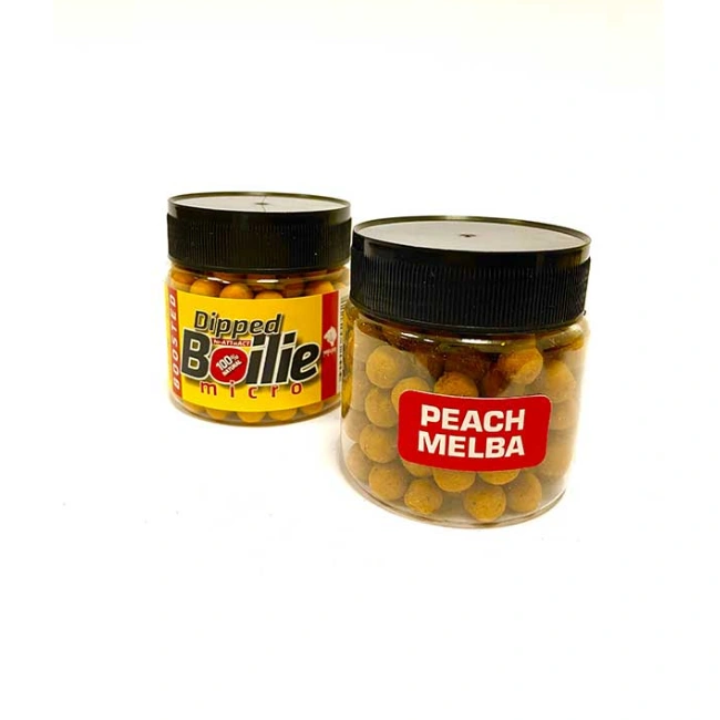 Micro Boosted Boile Meleg Baits 10mm – Peach Melba, mikro boile za pecanje tretirane atraktivnim aromama i aditivima.