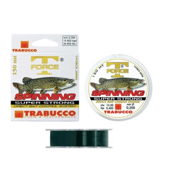 Najlon Trabucco T-Force Spin Pike 150m Najlon Trabucco T-Force Spin Pike 0.22mm 150m za ribolov štuke, zelenkasto-braon monofil 7,5 kg nosivosti.
