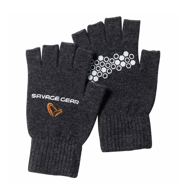Savage Gear Knitted Half Finger rukavice bez prstiju L pletene zimske rukavice za ribolov sa anti-slip dlanom