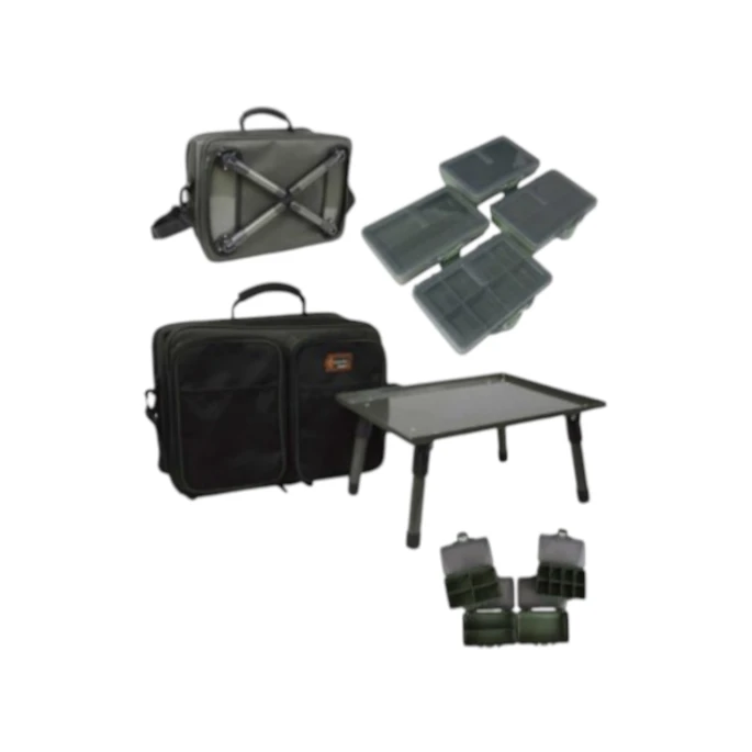 Sto Prologic za sitan pribor + 4 kutije + torba 36x28x21 cm za praktično skladištenje ribolovačkog pribora.