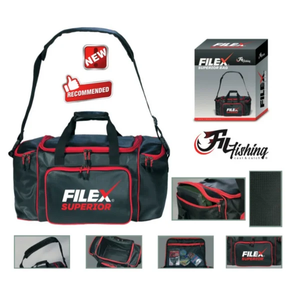 Filex Superior Bag 58x36x28cm ribolovačka torba vodootporna sa više pregrada i kaišem za rame