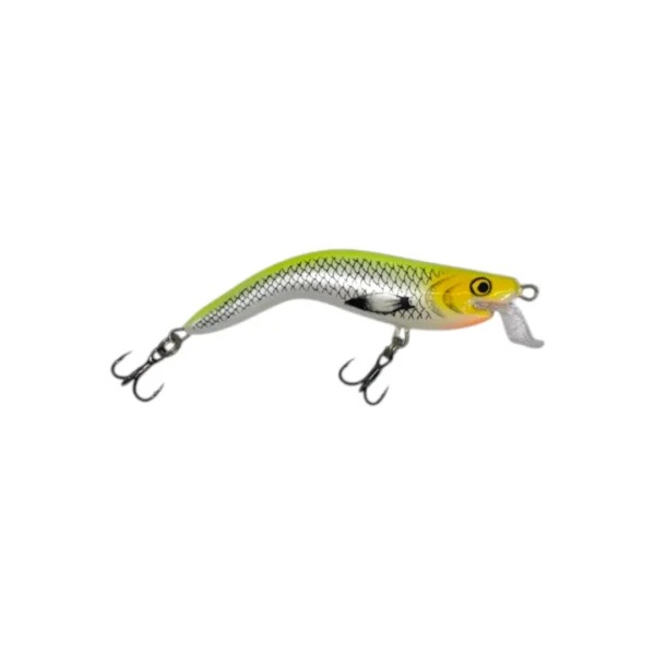 Grbava varalica Dunavfishing 7gr 8cm Yellow vobler za bucova sa jakim vibracijama i trokrakim udicama