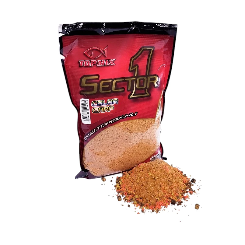 TOP MIX SECTOR 1 primama Color Carp je prihrana za šarana i karaša sa Red Factor aditivom i peletima, koja povećava zapreminu i radi efikasno u vodi.